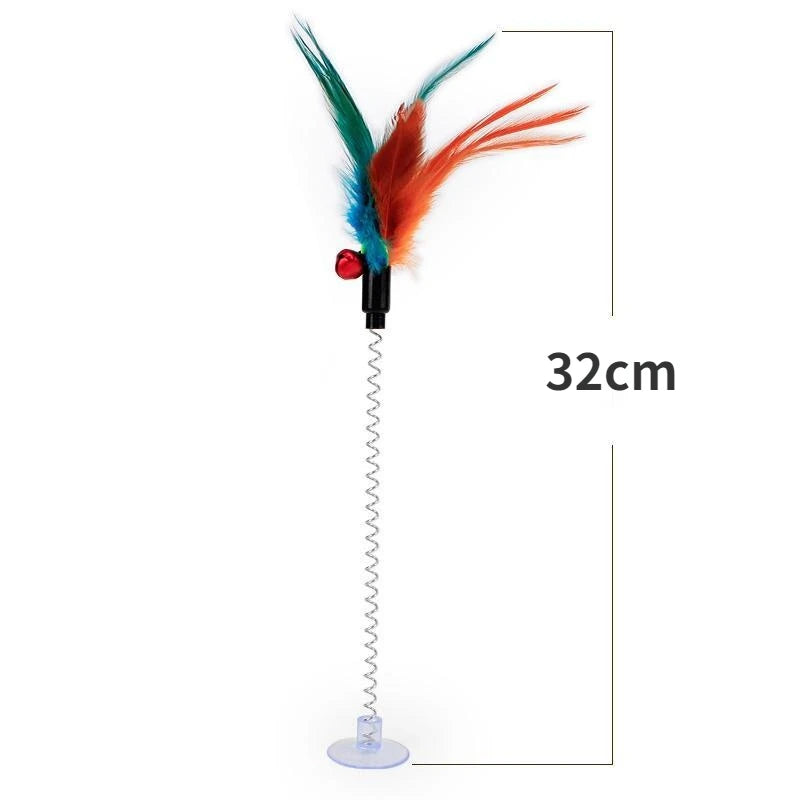 Cat Interactive Toy with Sucker Spring Feather Plush Funny Kitten Pet Toys Random Color аксесуари для котів