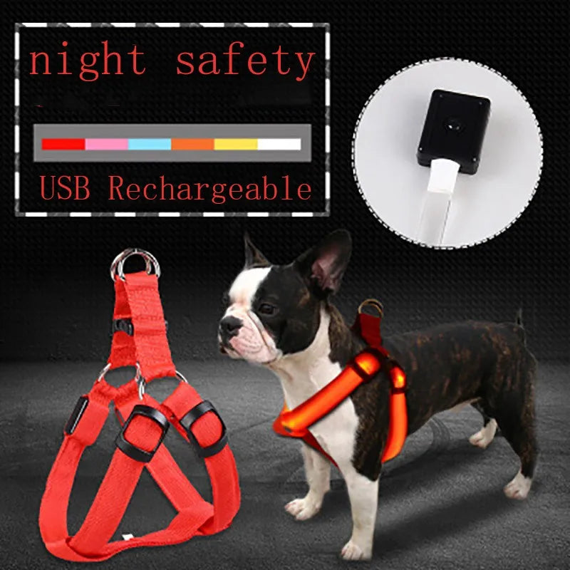 Pet Supplies Nylon Pet Safety LED Harness Dog Product Adjustable Flashing Light Harness Leash Rope Belt Collar Vest For Dogs Pet