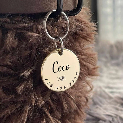 001 Cat Dog ID Tag for Pets Collar Custom Name and Funny Symbol with Phone Number Engraving Front Side