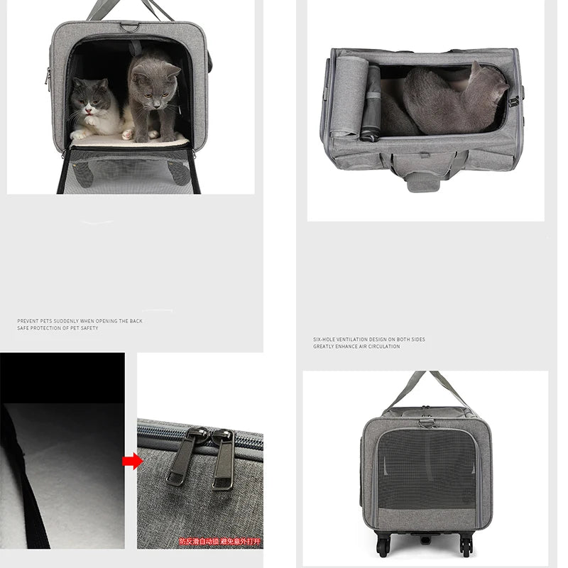 Pet Travel Bag PortableTrolley Case Detachable Universal Wheel Breathable Foldable Large Capacity Pet Puppy Breathable Mesh Bag