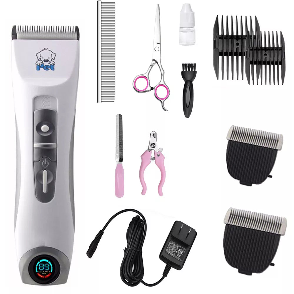 Professional CP9600 Pet Electric Shaver LCD Display Cat Dog Trimmer Grooming Haircut Machine Silver Rechargeable Dog Clipper