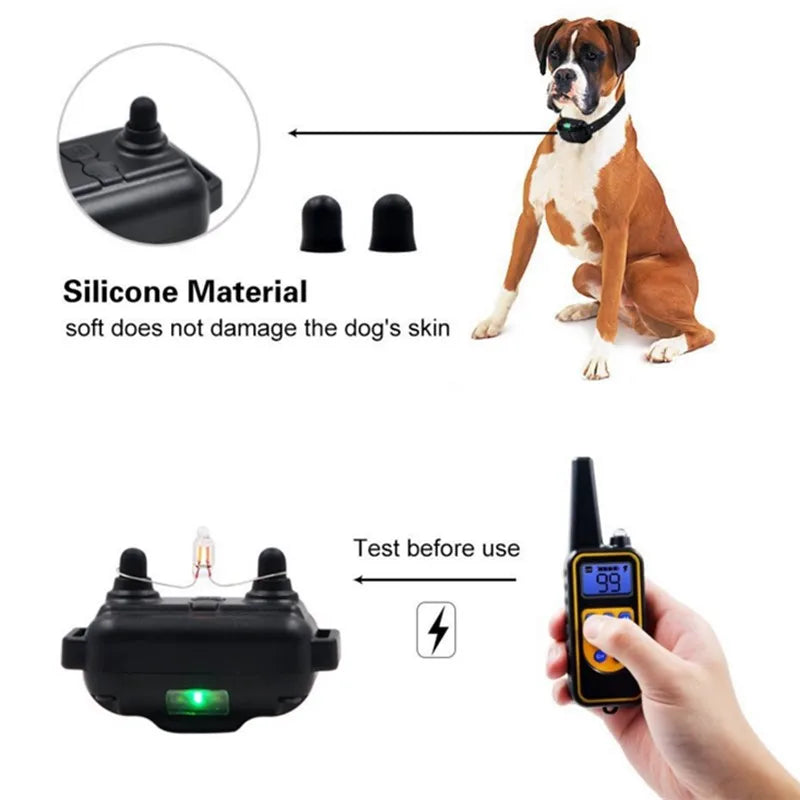 Dog Training Collar Remote Control Shock Vibration Sound Anti Bark Dog Collar Electric Rechargeable EU Plug  500m 800m 1000m