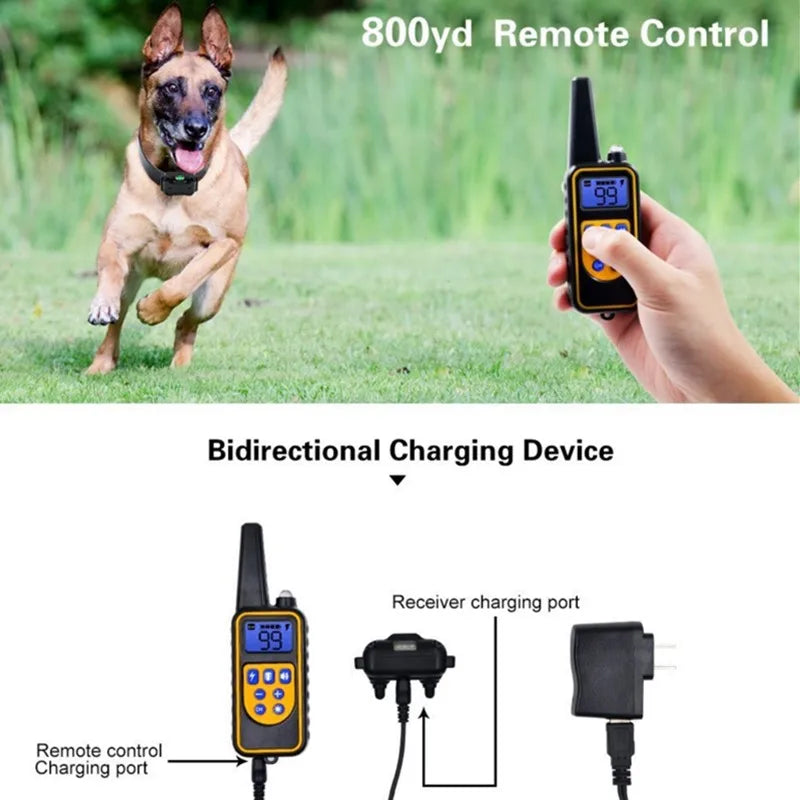 Dog Training Collar Remote Control Shock Vibration Sound Anti Bark Dog Collar Electric Rechargeable EU Plug  500m 800m 1000m