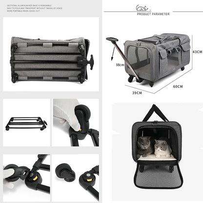 Pet Travel Bag PortableTrolley Case Detachable Universal Wheel Breathable Foldable Large Capacity Pet Puppy Breathable Mesh Bag