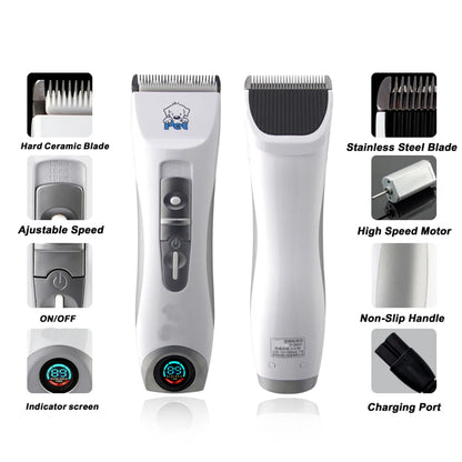 Professional CP9600 Pet Electric Shaver LCD Display Cat Dog Trimmer Grooming Haircut Machine Silver Rechargeable Dog Clipper