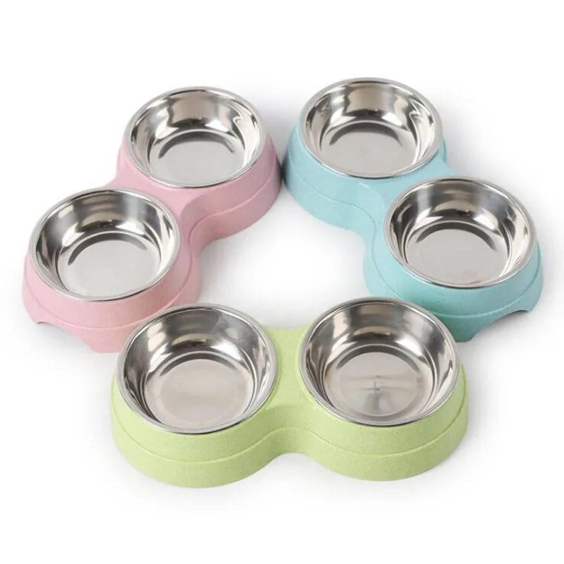 Double Pet Bowls Dog Food Water Feeder Stainless Steel Pet Drinking Dish Feeder Cat Puppy Feeding Supplies Small Dog Accessories