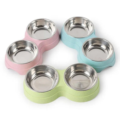 Double Pet Bowls Dog Food Water Feeder Stainless Steel Pet Drinking Dish Feeder Cat Puppy Feeding Supplies Small Dog Accessories