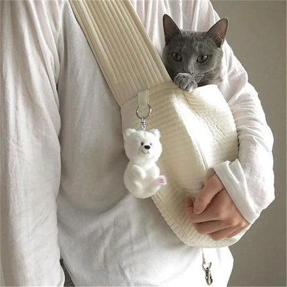 Handmade Dog Bag Pet Kitten Carrier Outdoor Travel Handbag Canvas Single Shoulder Cat Bag Sling Comfort Tote Bag Breathable