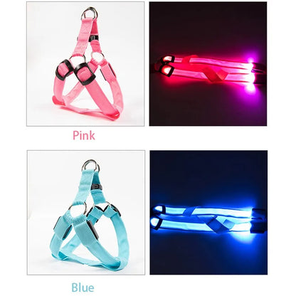 Pet Supplies Nylon Pet Safety LED Harness Dog Product Adjustable Flashing Light Harness Leash Rope Belt Collar Vest For Dogs Pet