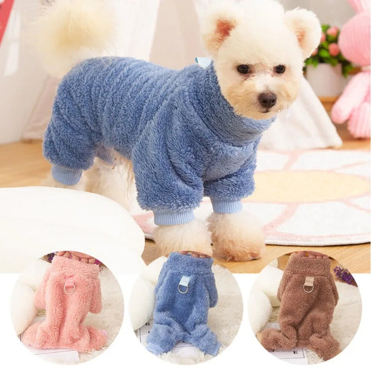 Soft Warm Dog Jumpsuit Winter Pet Clothes with Plush High Collar for Fall and Winter French Bulldog Chihuahua Teddy Costumes