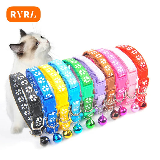 Fashion Pet Cats Colorful Cute Kitten Collar With Bell Puppy Cat Accessories Adjustable Safety Bell Ring Necklace For Cat Dog