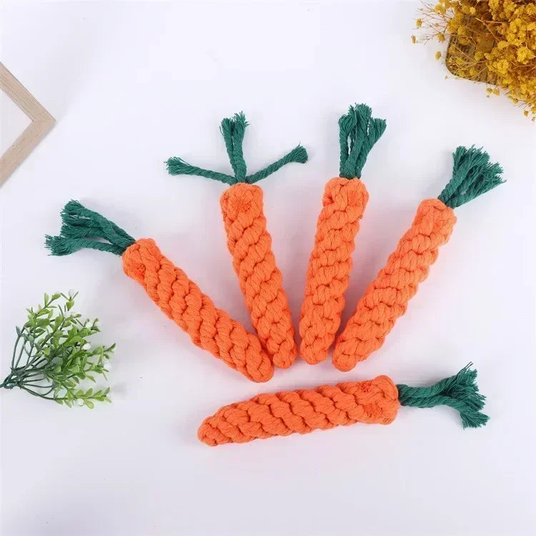 1p Carrot Dog Bite Rope Pet Dog Toys Cartoon Dog Chew Toys Durable Braided Bite Resistant Puppy Molar Cleaning Teeth Cotton Rope