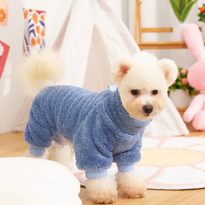 Soft Warm Dog Jumpsuit Winter Pet Clothes with Plush High Collar for Fall and Winter French Bulldog Chihuahua Teddy Costumes