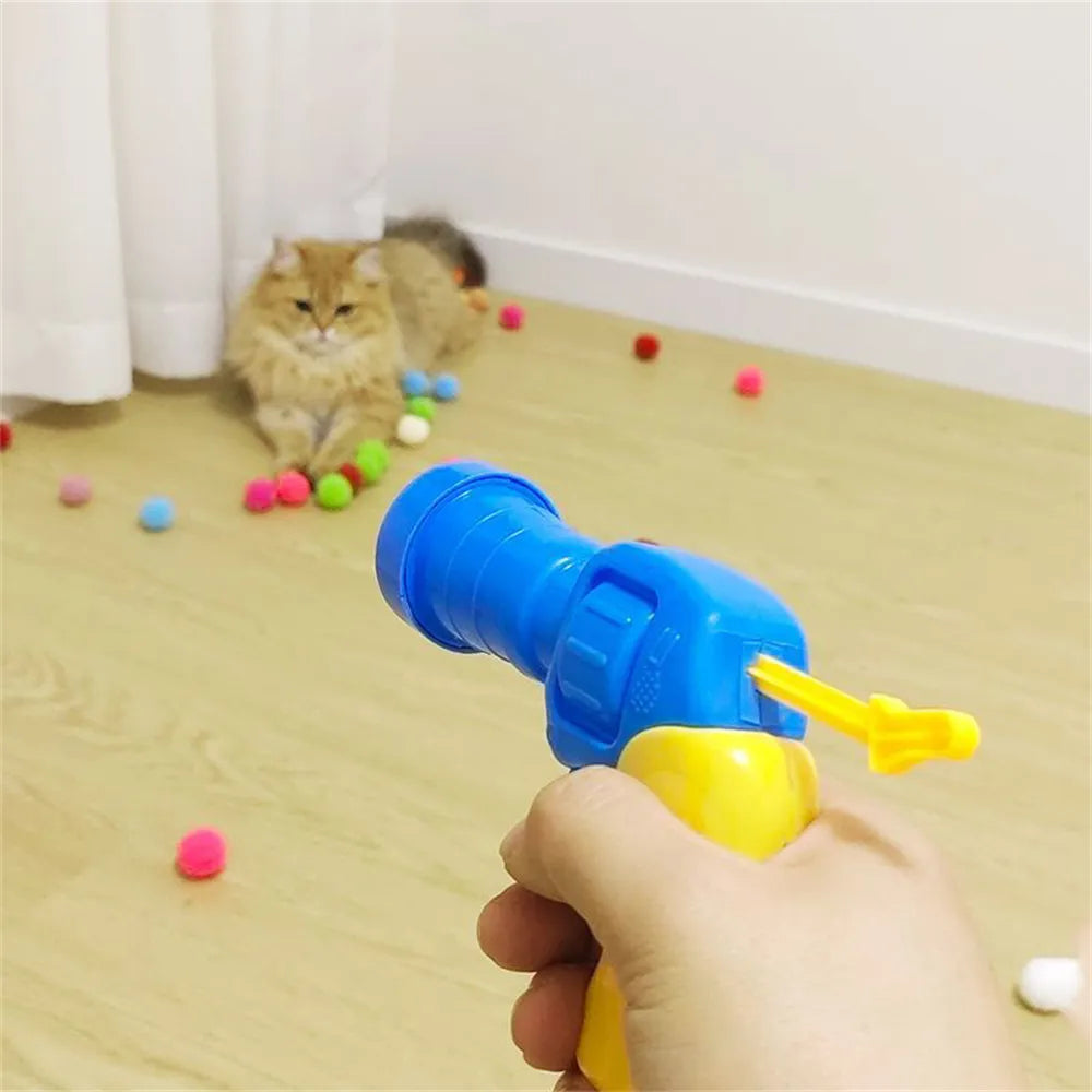 Pet Plush Ball Launcher Toys Set Funny Cats Plastic Shooting Gun Kitten Training Run Interactive Supplies Dog Throwing Toys New