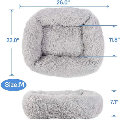 Luxury Square Dog Bed, Long Plush Mat, Bed for Small Medium and Large Dogs, Pet Supplies, Calming Bed, Washable Kennel