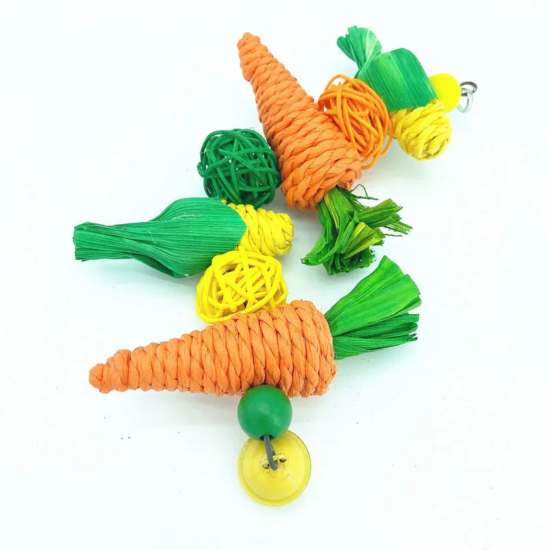 Small Pet Toy Parrot Toy Hamster Chewing Toy Rabbit Molar String Bird Parrot Toy Wooden Rattan Chewing Toy Bird Cage Hanging Toy