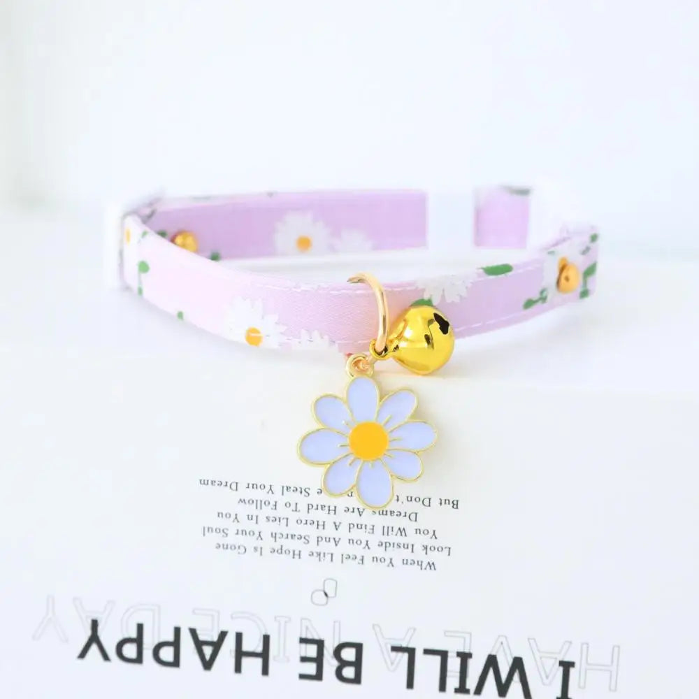 Cute Jewelry Fresh Flower Cat Dog Collar Pet Collar With Bell Neck Ring Necklace Safety Elastic Adjustable Collar Pet Accessorie