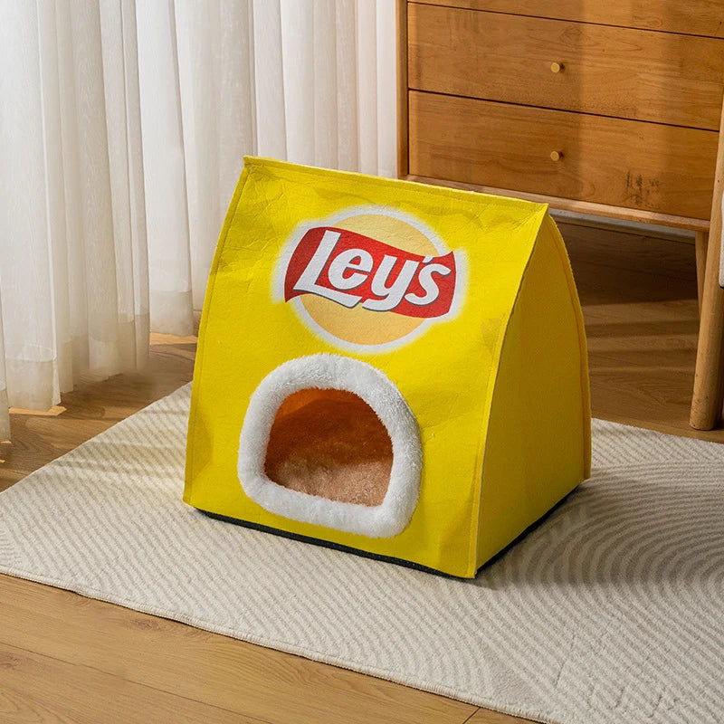 New Creative Potato Chip Bag Deep Sleep Cat Bed Foldable Removable Washable Pet Sleeping Bed Small Dog Pad Bag Cave Cat Bed