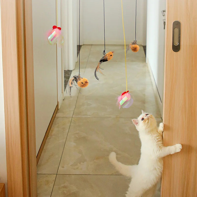 Simulation bird Cat Toy Retractable Hanging Door Type Cat Scratch Rope Mouse Funny Self-hey Interactive Mouse Toy Pet Supplies