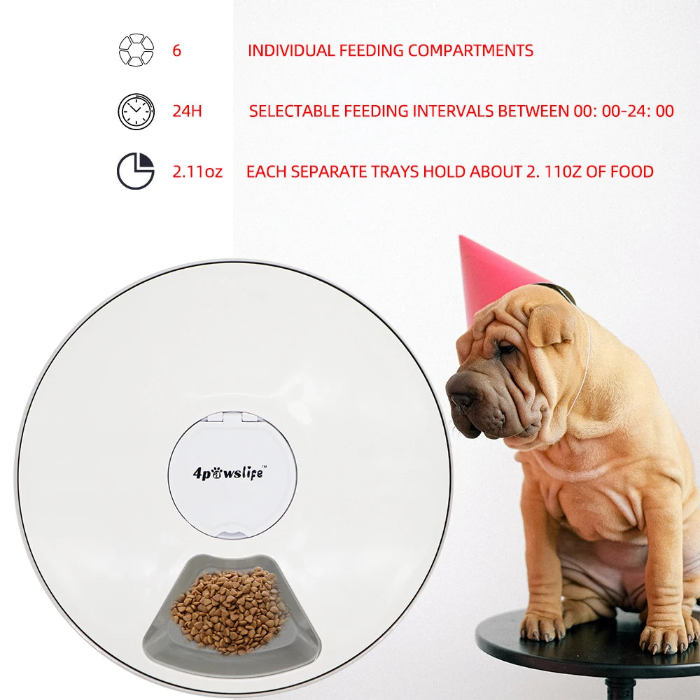 24 Hours Pet Automatic Feeder  6 Grids Electric Dry Wet Food Dispenser With Voice Recorder Round Timing Feeder For Cat Dog Pet