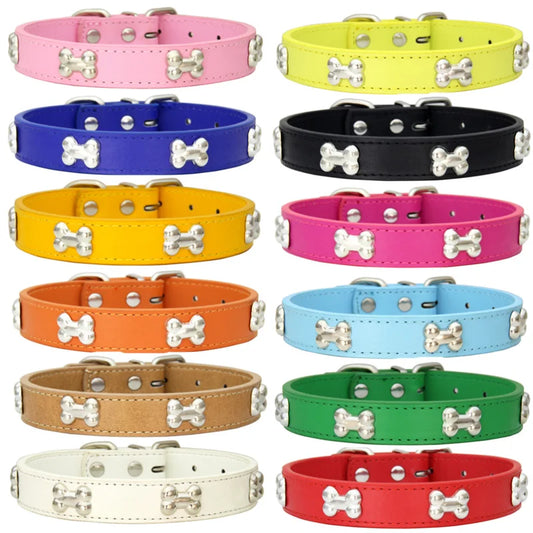 Bone Leather Durable Pet Dog Collars Puppy Pug Collars for Small Large Dog Chihuahua Cat Accessories Pet Collar for Small Dogs