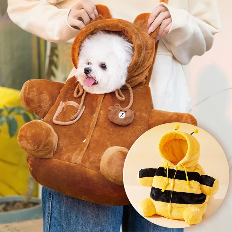 Dog Carrier Bag Winter Fleece Pet Outdoor Cute Animal Shape Pet Carrying Bag Breathable Warm Cat Puppy Adjustable Pet Carriers