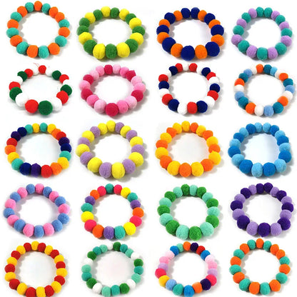 50pcs Elastic Plush Pom Ball Pet Collar Rainbow Flower Hair Decoration Dog Bowtie Necklace Pet Cat Bow Dog Grooming Accessories