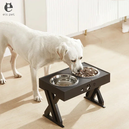 2023 New Anti-Slip Elevated Double Dog Bowls Adjustable Height Pet Feeding Dish Feeder Stainless Steel Water Food Container