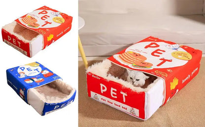 Washable Cat Bed Rectangle Snack Shape Comfortable Cat House Machine Washable Soft Pull out Dog Bed with Zipper for Pet Shop