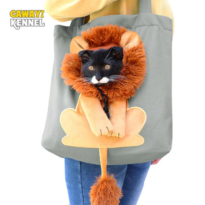 CAWAYI KENNEL Lion-shaped Shoulder Bag Soft-Sided Carriers Exposed Pet Canvas Bag for Cats Dogs Small Pet Carrier Bag Breathable