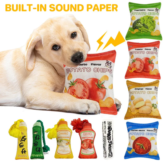 Dog Toy Training Dolls With Sound Pets Entertainment Potato Chips Stuffed Pillow Simulated Cat Bread Interactive Chewing Toys