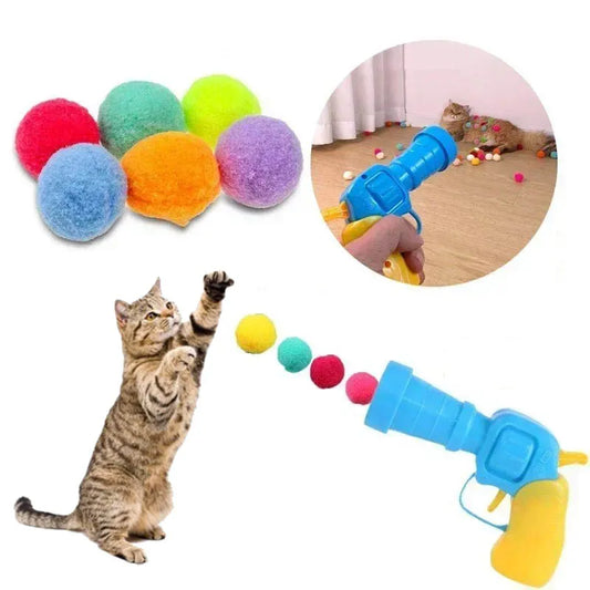 Interactive Launch Training Cat Toys Creative Kittens Mini Pompoms Games Stretch Plush Ball Toys Cat Supplies Pet Accessories