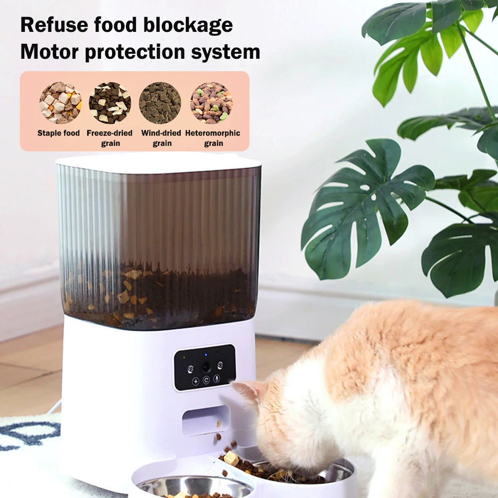 5L Automatic Feeder Cats WiFi with Camera HD Smart Interactive Pet Food Dispenser Timer Stainless Steel Bowl Auto Dog Feeder