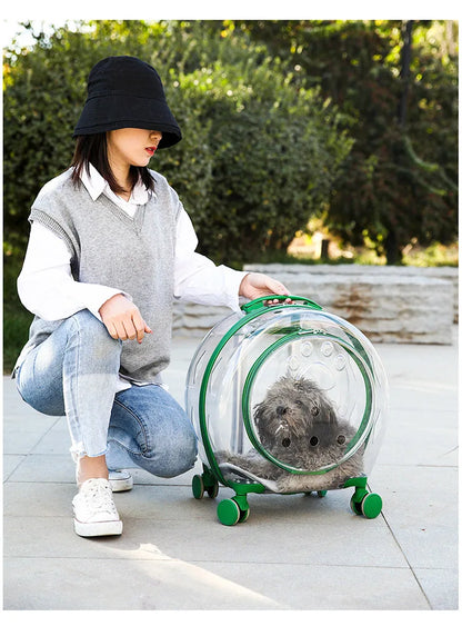 Pet Cat Dog Trolley Suitcase Luggage with Wheels Carrying Transparent Suitcase Breathable Pet Dog Carrier Backpack Pet Stroller