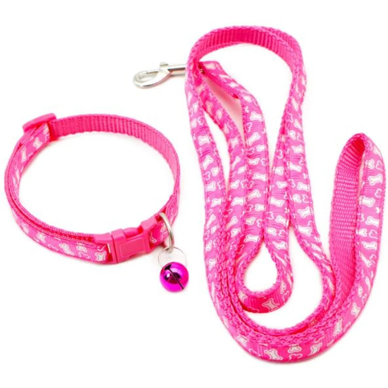 Fashion Pet Dog Cat Collar Traction rope 6 Color Bone Pattern Cute Bell Adjustable Collars For Puppy Kitten DIY Pet Accessories