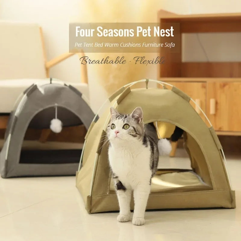 Winter Pet Cat Tent Bed Warm Cushions Furniture Sofa Basket Beds Clamshell Kitten Tents Cats House Supplies Products Accessories