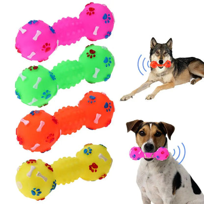 1pcs Pet Chew Toys Pet Tpr Set Interactive Playing Funny Molar Dumbbell Polka Dot Squeaky Toy Rubber Dumbbell Chewing Funny Toy