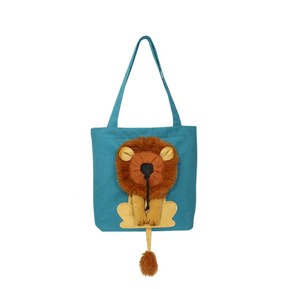 CAWAYI KENNEL Lion-shaped Shoulder Bag Soft-Sided Carriers Exposed Pet Canvas Bag for Cats Dogs Small Pet Carrier Bag Breathable