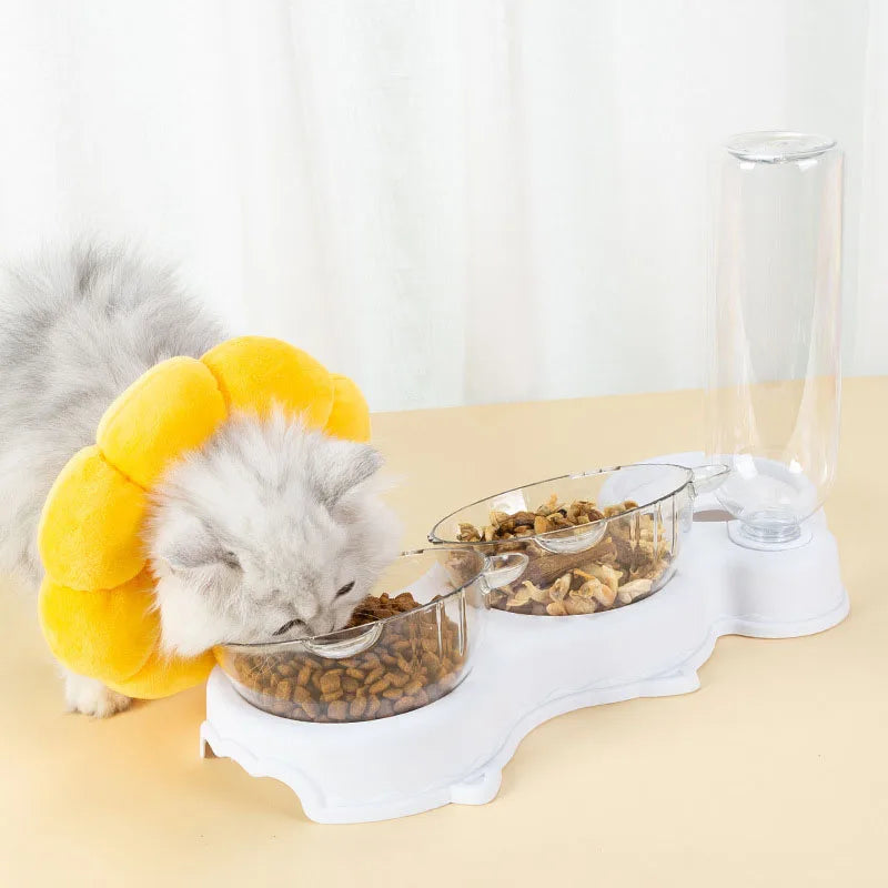 Cat Food Bowl Pet Feeder Automatic Feeder Water Dispenser Pet Food Container Drinking Raised Stand Dish bowl Pet Waterer Feeder