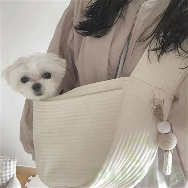 Handmade Dog Bag Pet Kitten Carrier Outdoor Travel Handbag Canvas Single Shoulder Cat Bag Sling Comfort Tote Bag Breathable