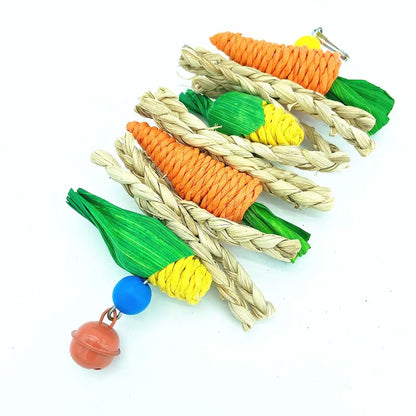 Small Pet Toy Parrot Toy Hamster Chewing Toy Rabbit Molar String Bird Parrot Toy Wooden Rattan Chewing Toy Bird Cage Hanging Toy