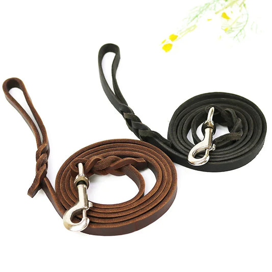 1.2-2.1m Genuine Leather Dogs Leash with Hook Pet Walking Training Brown Black Colors for Medium Large Pet Shepherd Greyhound