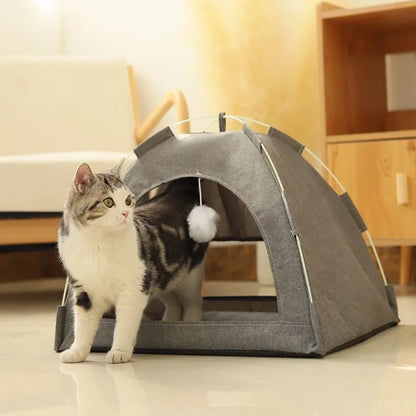 Winter Pet Cat Tent Bed Warm Cushions Furniture Sofa Basket Beds Clamshell Kitten Tents Cats House Supplies Products Accessories