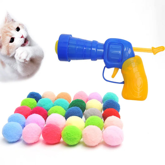 Pet Plush Ball Launcher Toys Set Funny Cats Plastic Shooting Gun Kitten Training Run Interactive Supplies Dog Throwing Toys New