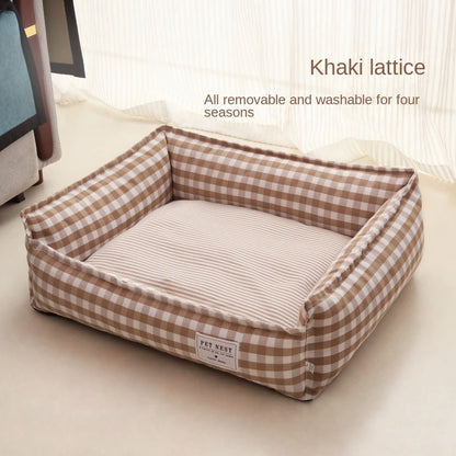 Bed for Dog Cat Pet Square Lattice Kennel Medium Small Dog Sofa Bed Cushion Pet Calming Dog Bed House Pet Supplies Accessories