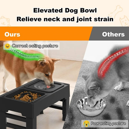 Adjustable 4-height elevated dog bowl Non-Slip Dog Bowl Stand with Non-Slip Water Dispenser and Slow Feeder To Protect Pet Spine