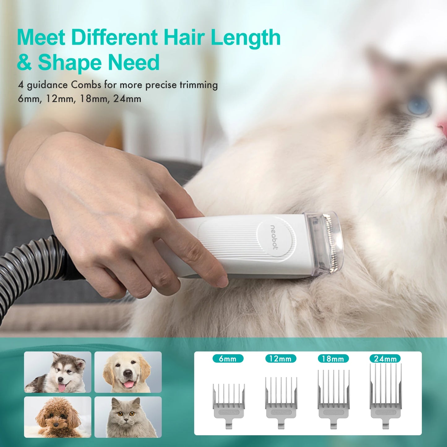 Neabot P1 Pro Dog Grooming Kit Vacuum Suction 99% Pet Hair Professional Grooming Clippers with 5 Proven Cat Pet Grooming Tools