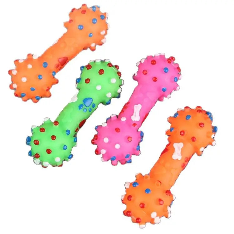 1pcs Pet Chew Toys Pet Tpr Set Interactive Playing Funny Molar Dumbbell Polka Dot Squeaky Toy Rubber Dumbbell Chewing Funny Toy