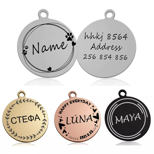 Custom Personalized Cat Dog ID Circle Tag Collar Pendant Engraved Pet Necklace Chain Charm Supplies For Tag Name Products