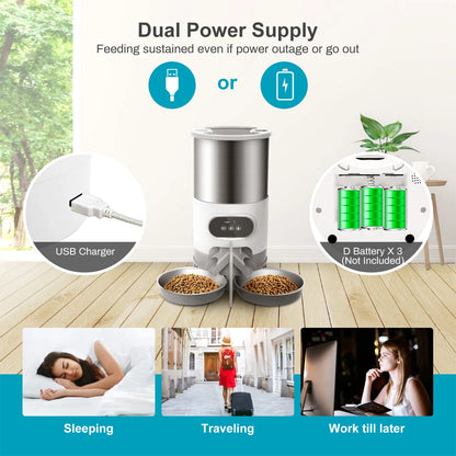 3L 4.5L Double Meal Dog Automatic Feeder Cats Smart Feeding Tuya WIFI Food Dispenser Bowl Auto Recording Timming Pet Feeder